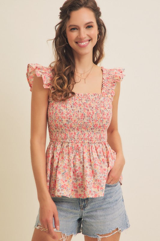Sun-kissed Coral Smocked Top