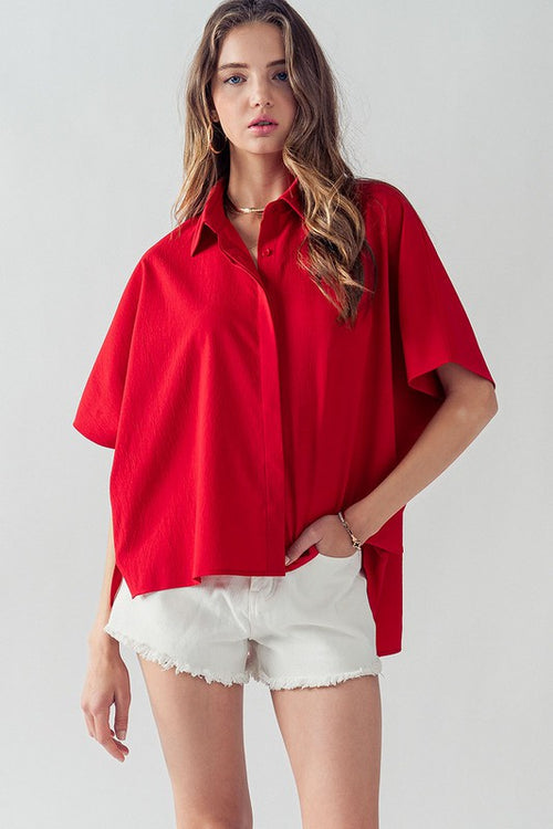 Eleanor Button Down Top in Red