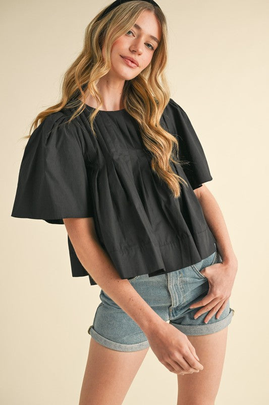 Pleated short sleeve top