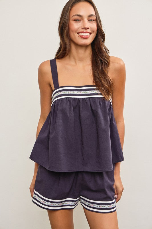 Jesa Flower Embroidered Top & Shorts Set