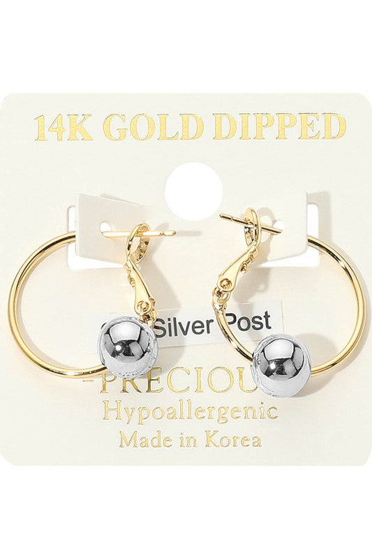 Two Toned Ball Hoop Earrings