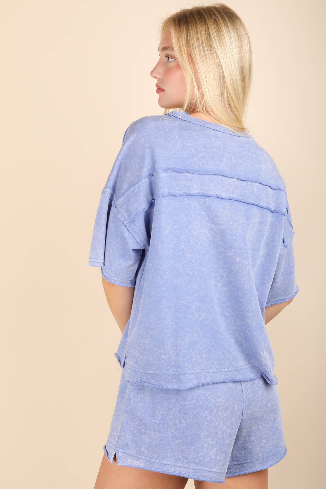 Mineral Washed Comfy Knit Top & Shorts Set