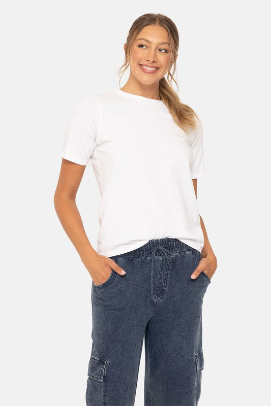 Kris Short Sleeve Pima Cotton Blend Active Top in White