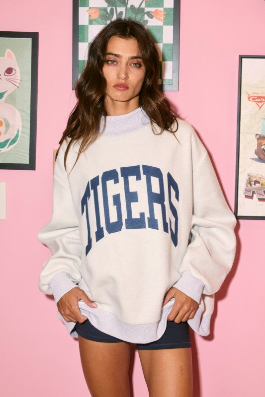 War Damn & Tigers Print Reversible Mockneck