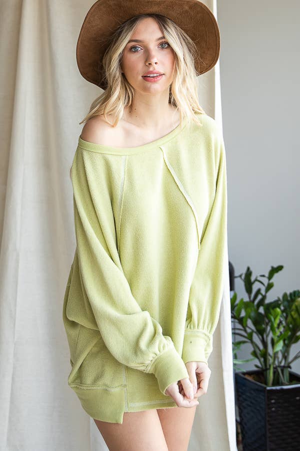 Bucketlist Reverse Stitch Details Dolman Sleeves Solid Tunic Top
