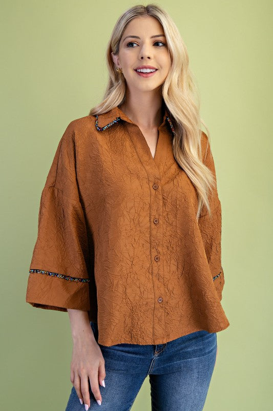 Jana 3/4 Sleeve Top in Mocha