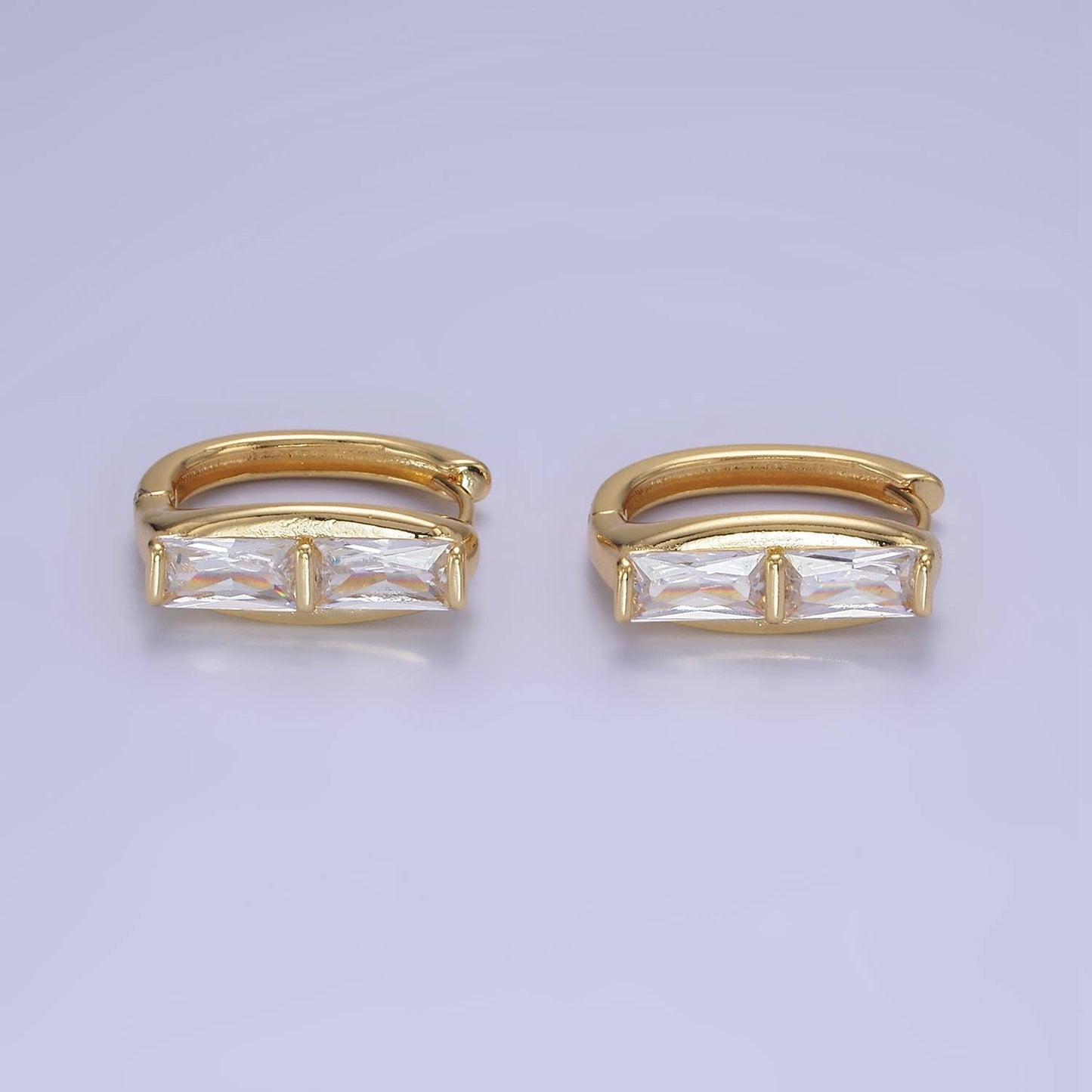 14K Gold Filled Double Baguette Earrings