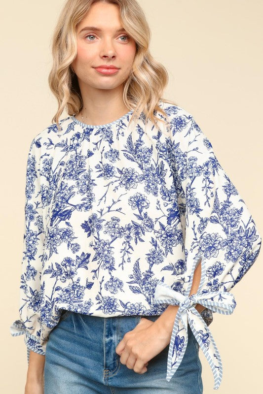 Céline Floral Tie Sleeve Top
