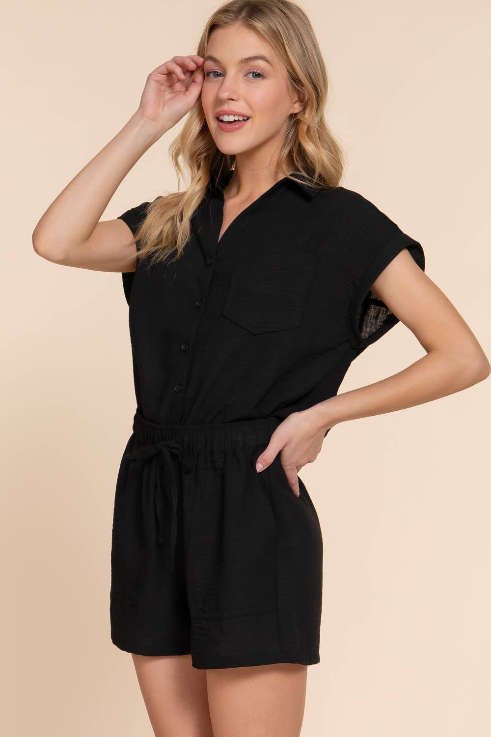 Dolman Short Sleeve Shirt & Shorts Linen Effect Set