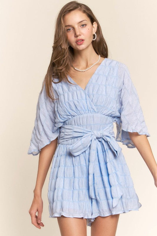 Lexa Bubble Crepe V Neck Romper Short