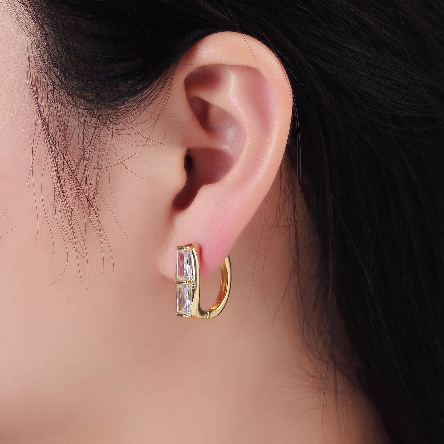 14K Gold Filled Double Baguette Earrings