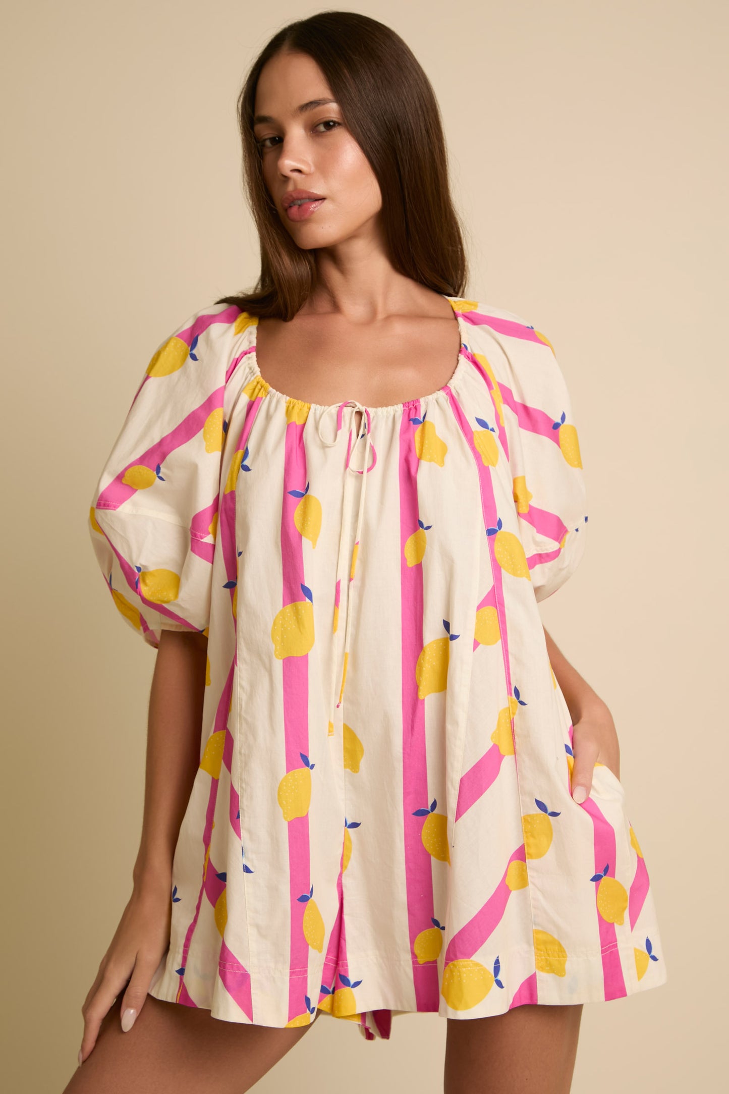Summertime Fun Lemonade Romper Pink