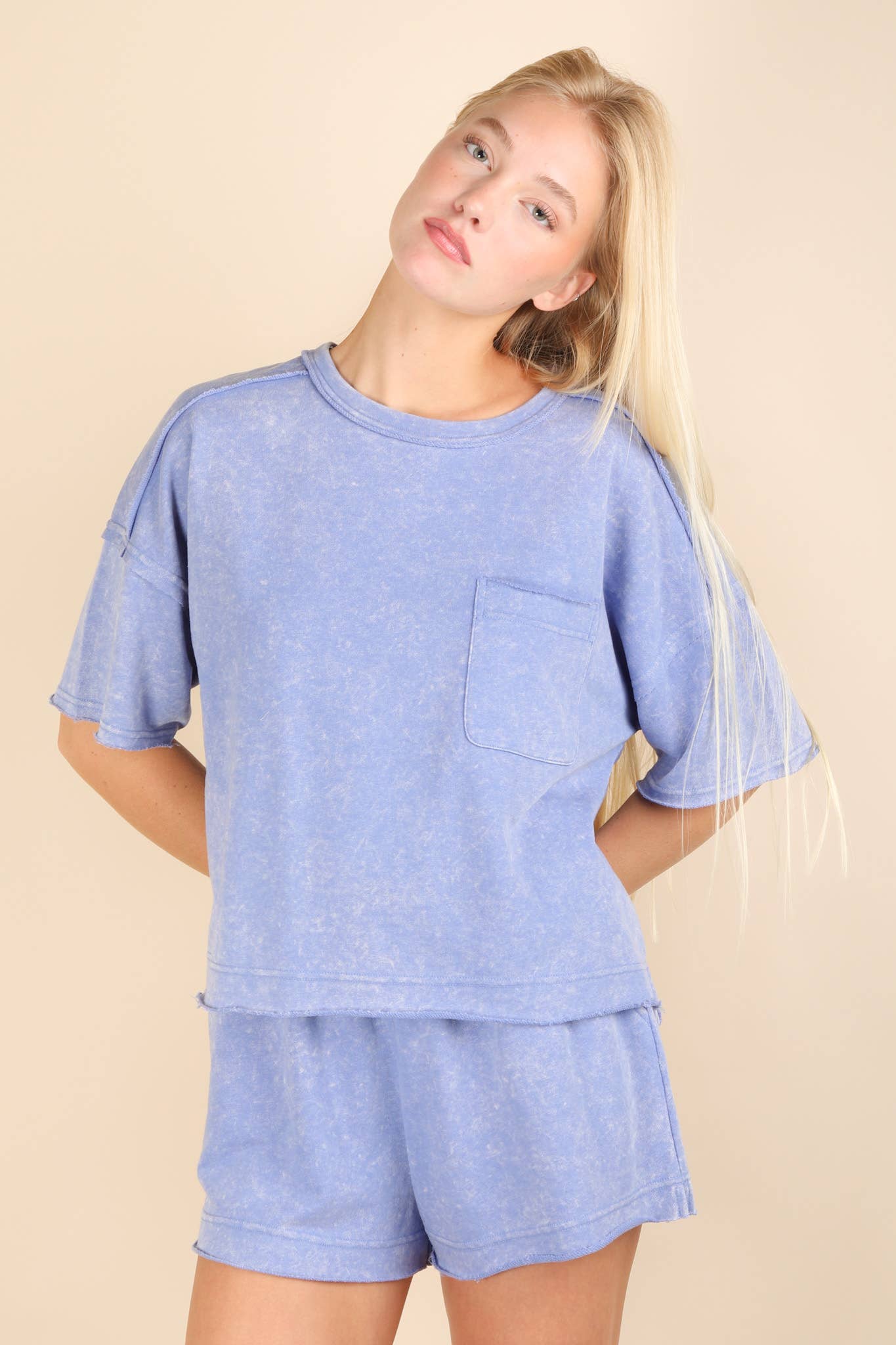 Mineral Washed Comfy Knit Top & Shorts Set