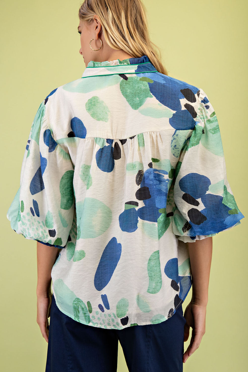 Kinsey Watercolor Button Up Top Royal/Mint