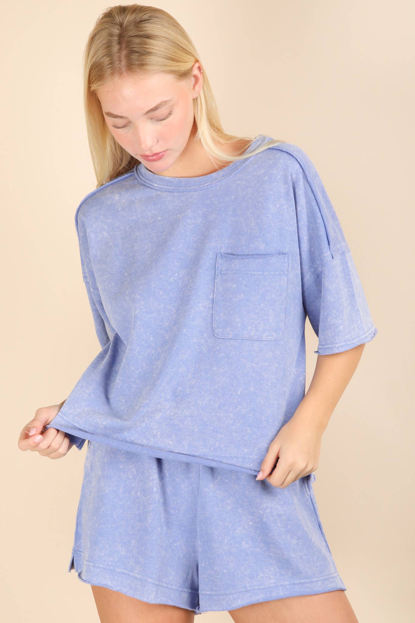 Mineral Washed Comfy Knit Top & Shorts Set