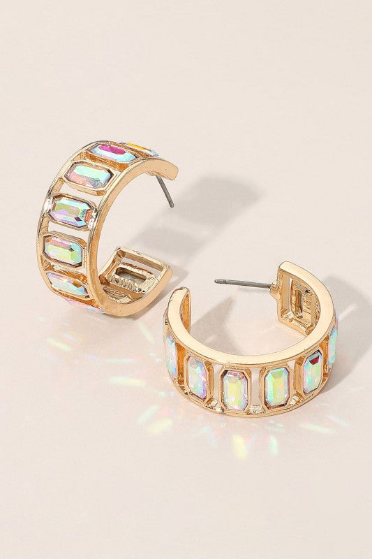 Rectangular Stone Hoop Earrings