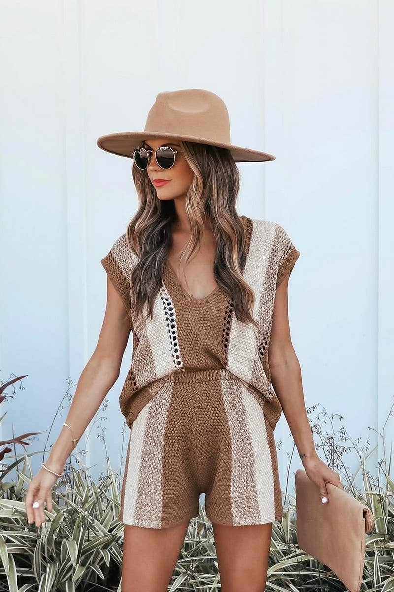 Annalee Shorts V-Neck Knitted Top Two-Piece Set