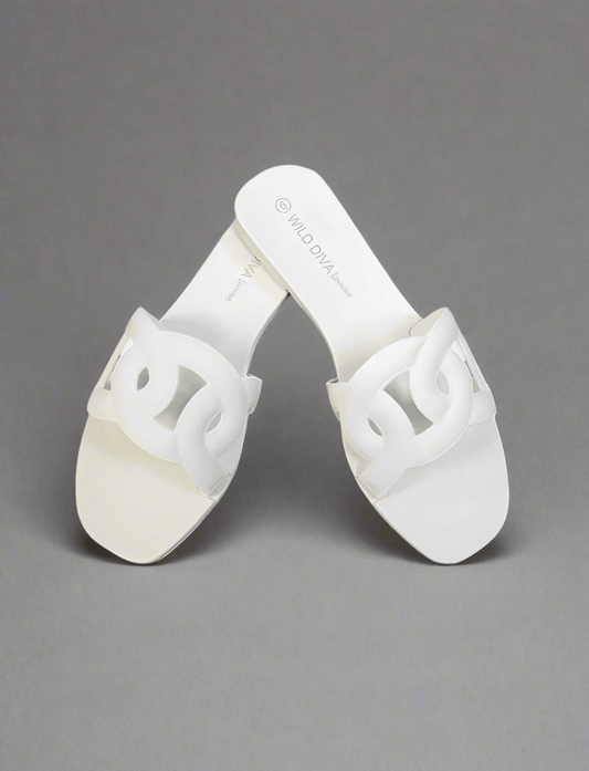 Jazzy Linking Loop Slide Sandals (white)
