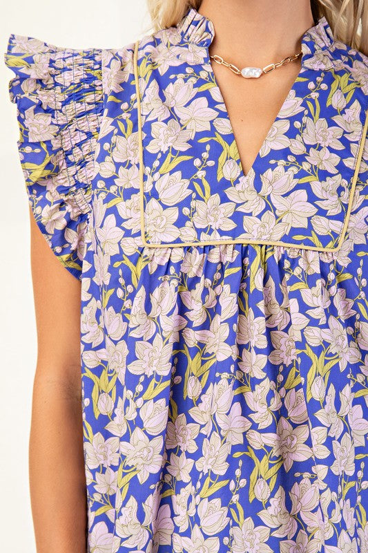 Selina V-Neck Blouse with Ruffle Sleeve Blouse