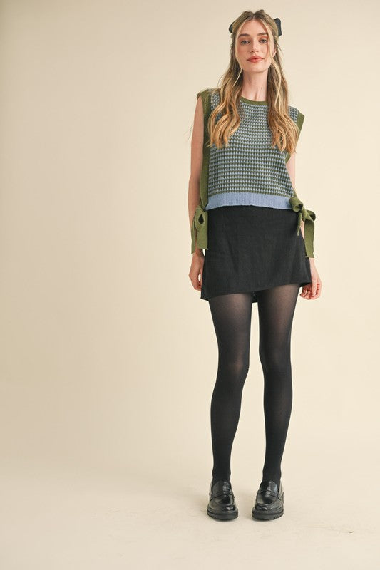 Striped side tie sweater vest