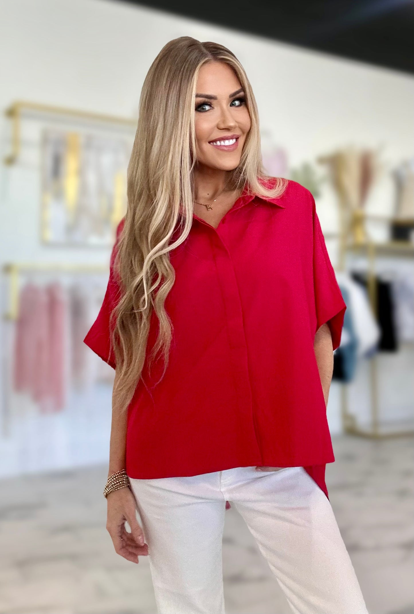 Eleanor Button Down Top in Red