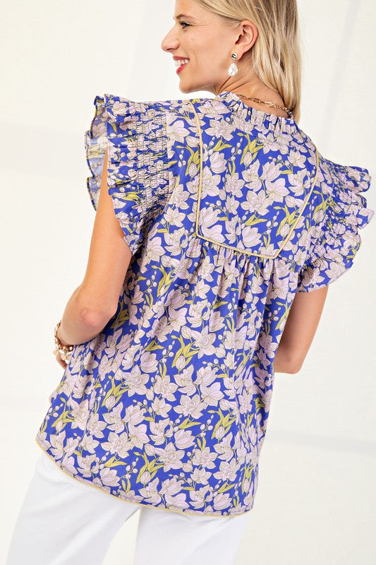 Selina V-Neck Blouse with Ruffle Sleeve Blouse
