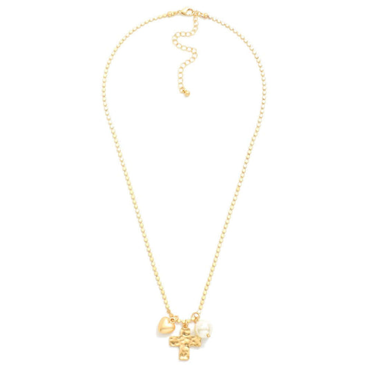 Hammered Cross Charm Necklace