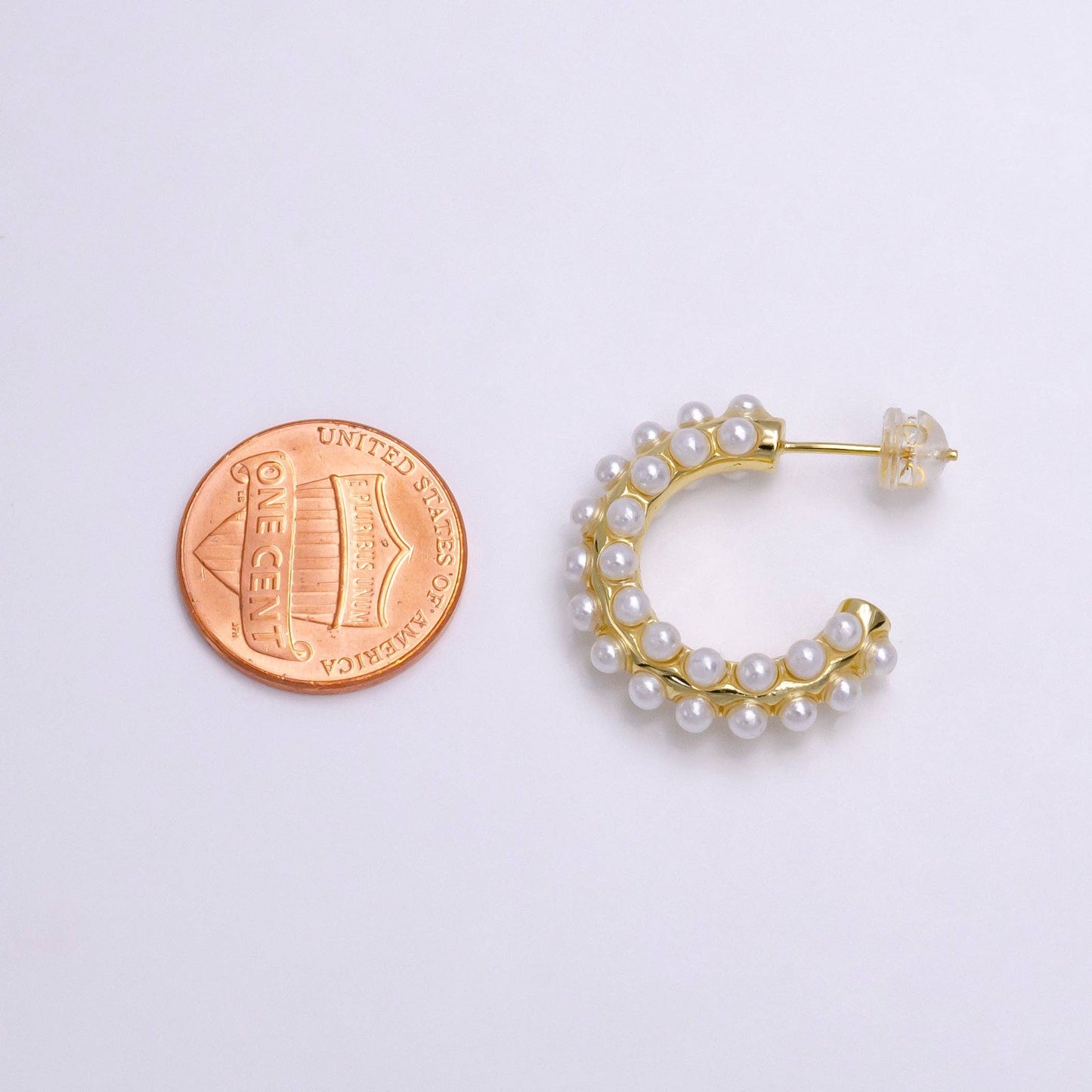 Gold Filled White Pearl Hoop Earrings
