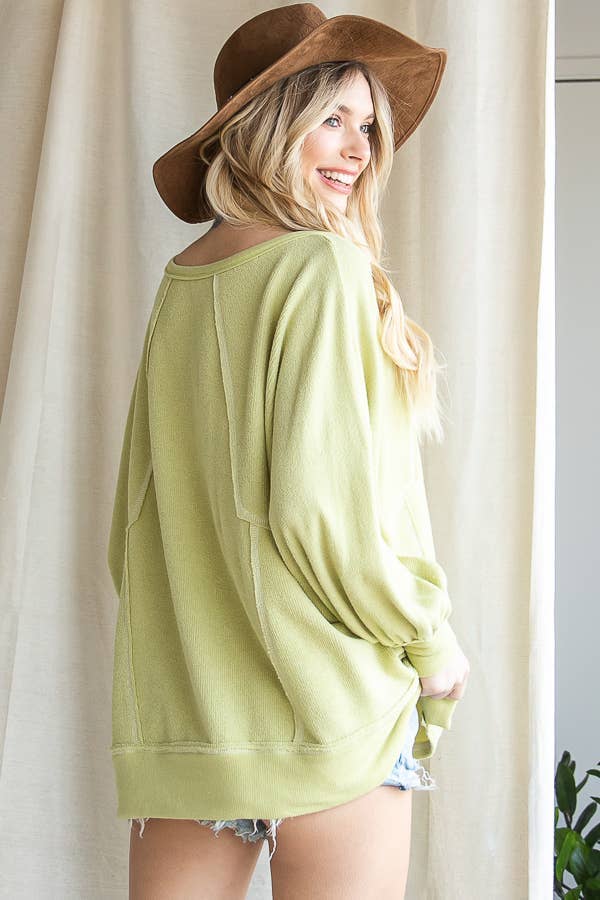 Bucketlist Reverse Stitch Details Dolman Sleeves Solid Tunic Top