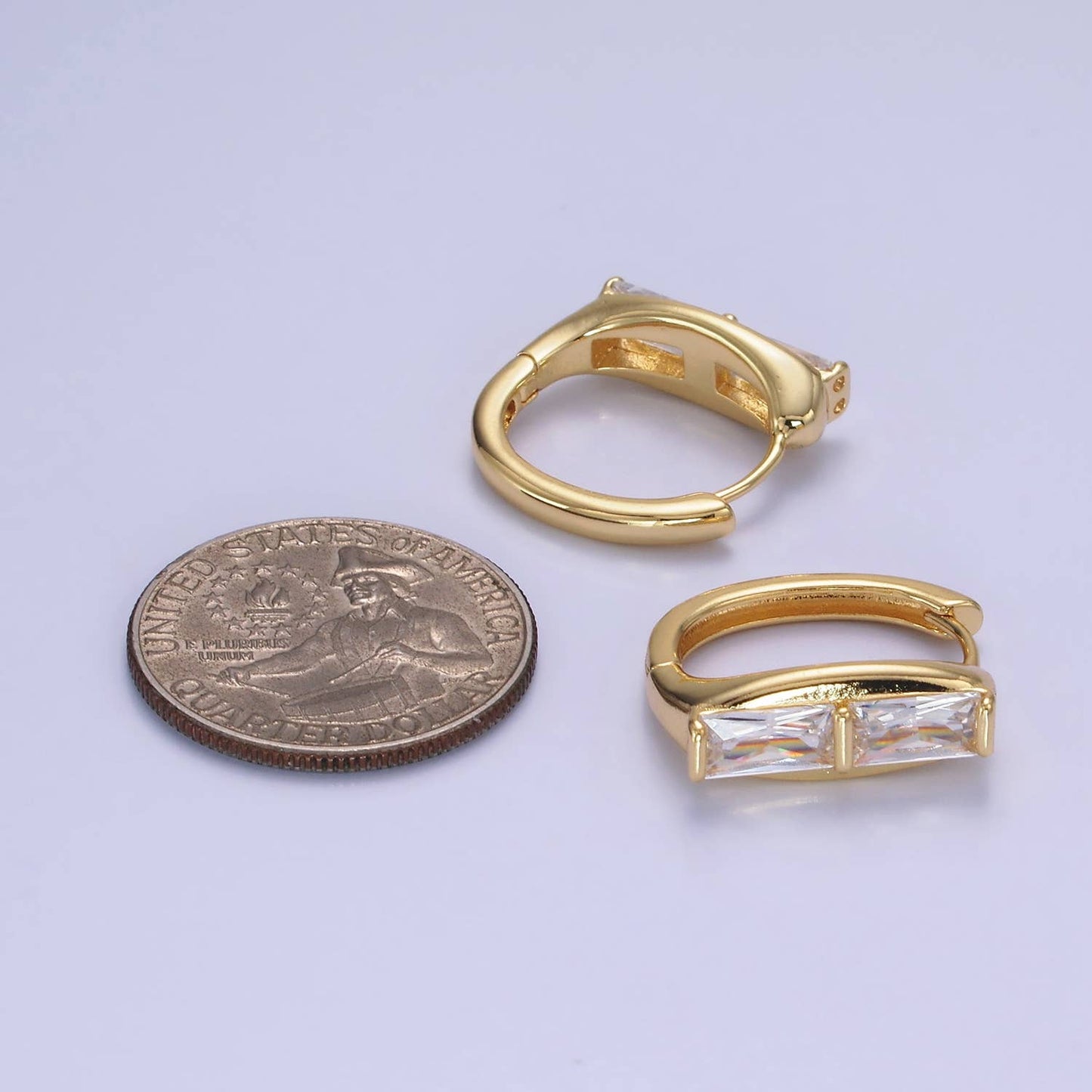 14K Gold Filled Double Baguette Earrings