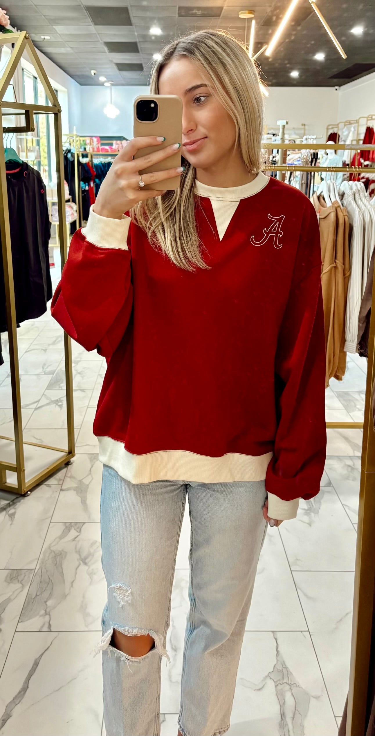 Bama Wins Oversized Contrast Rib Band Sweatershirt