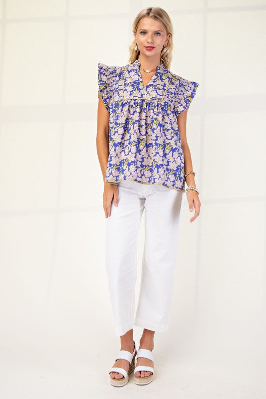 Selina V-Neck Blouse with Ruffle Sleeve Blouse