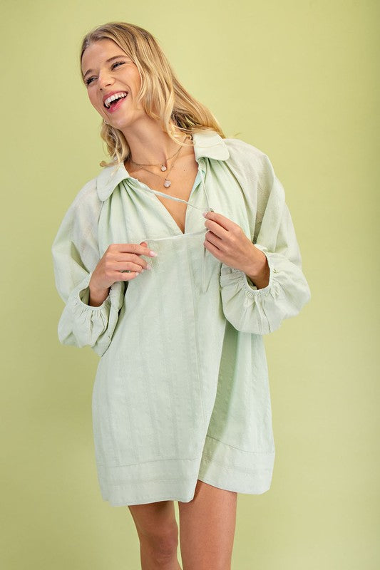 Artisan Textured Balloon Sleeve Mini Dress