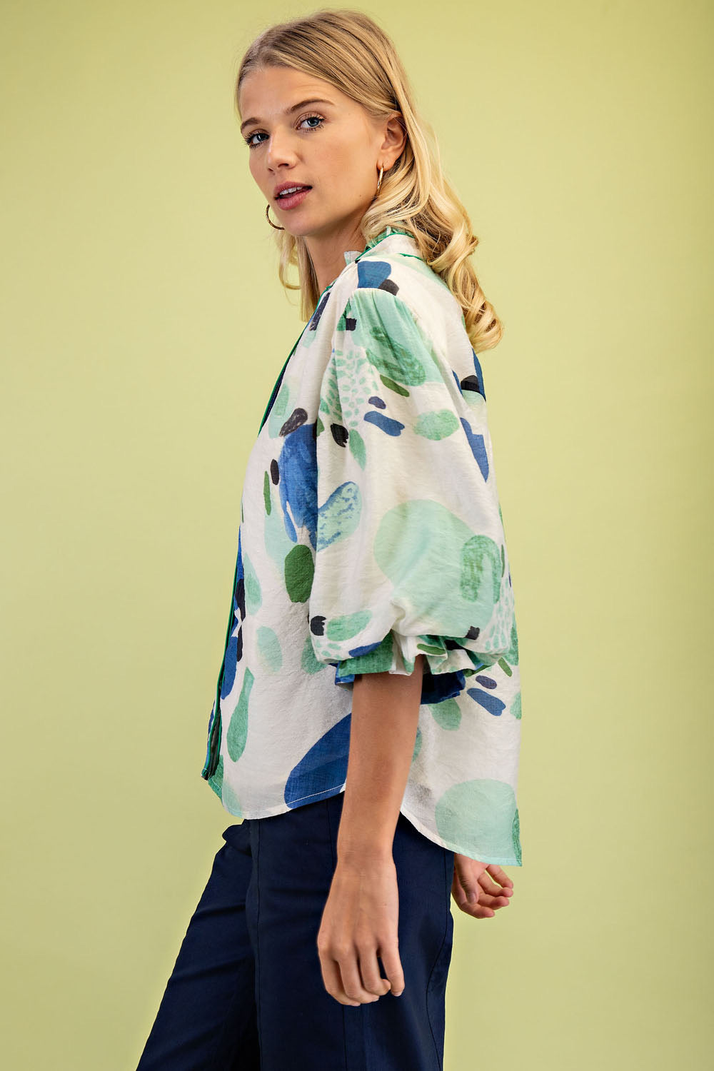 Kinsey Watercolor Button Up Top Royal/Mint