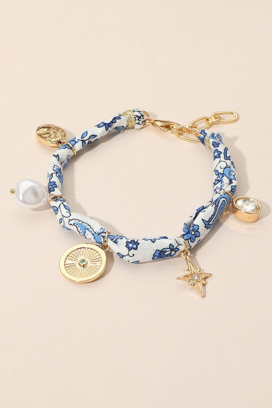 Pearl Stone Medallion Fabric Bracelet