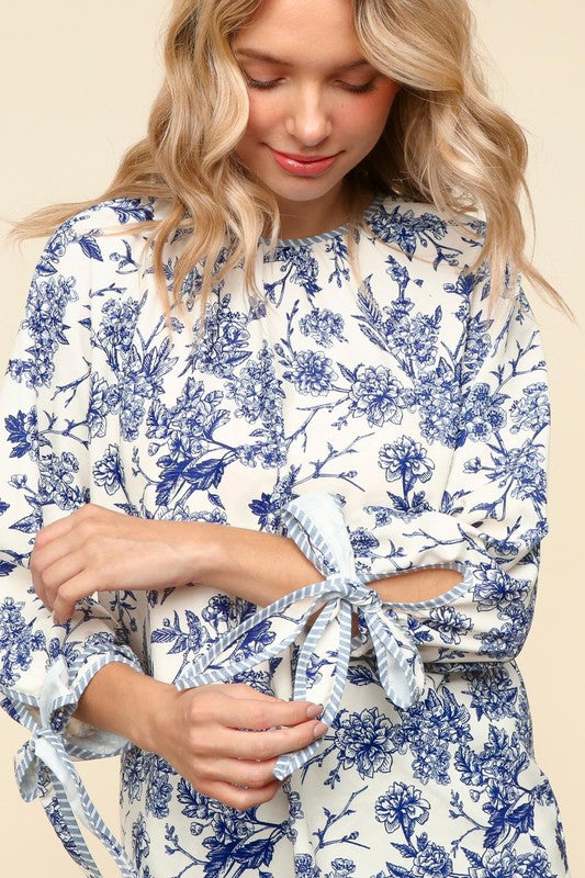 Céline Floral Tie Sleeve Top