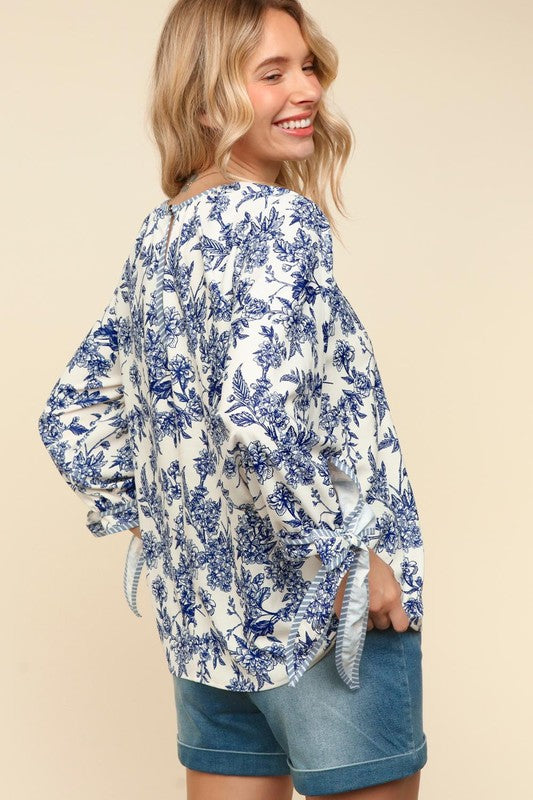 Céline Floral Tie Sleeve Top