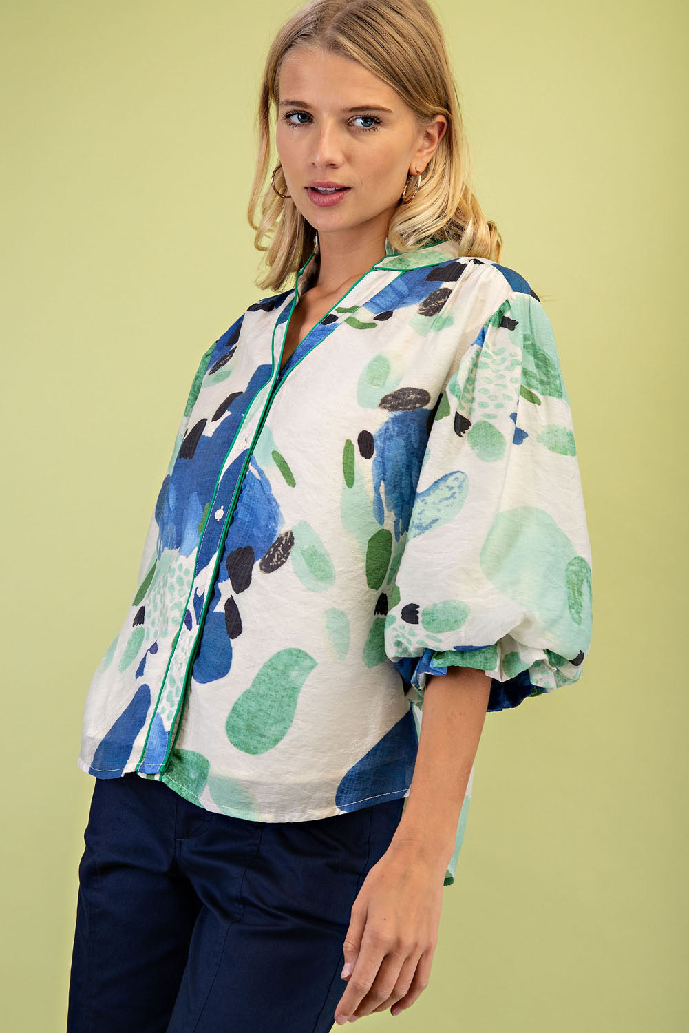 Kinsey Watercolor Button Up Top Royal/Mint