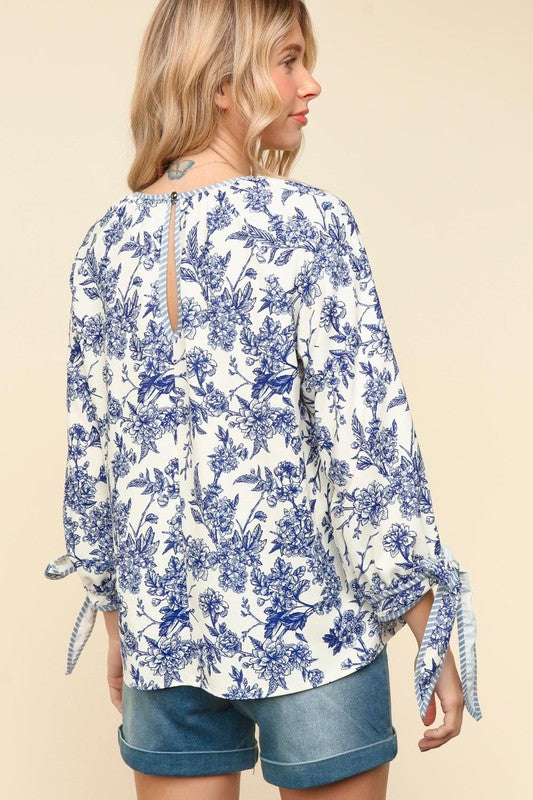 Céline Floral Tie Sleeve Top