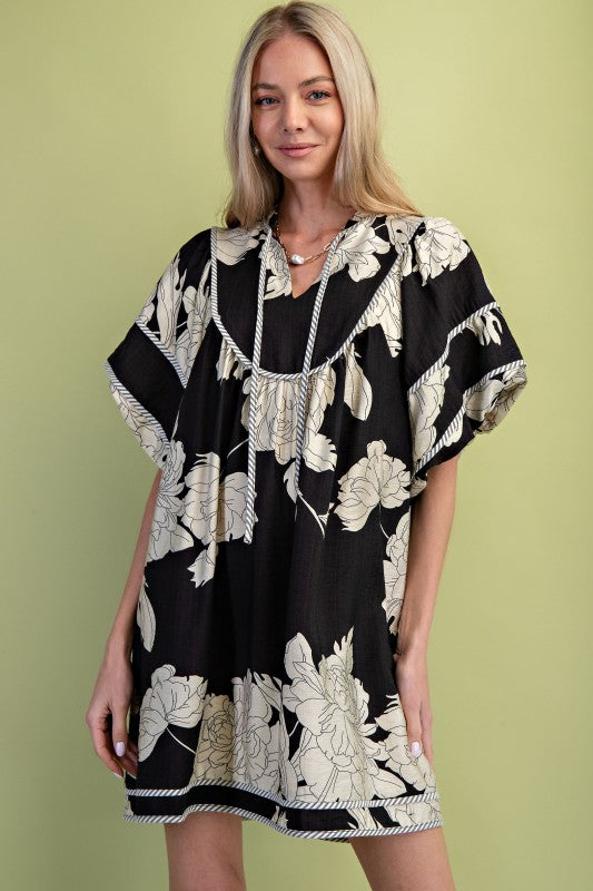 Floral Print Dress with Short Puff Sleeves