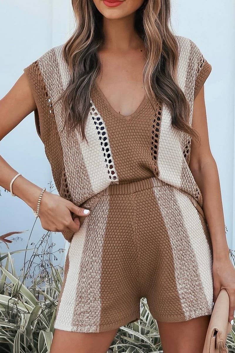 Annalee Shorts V-Neck Knitted Top Two-Piece Set