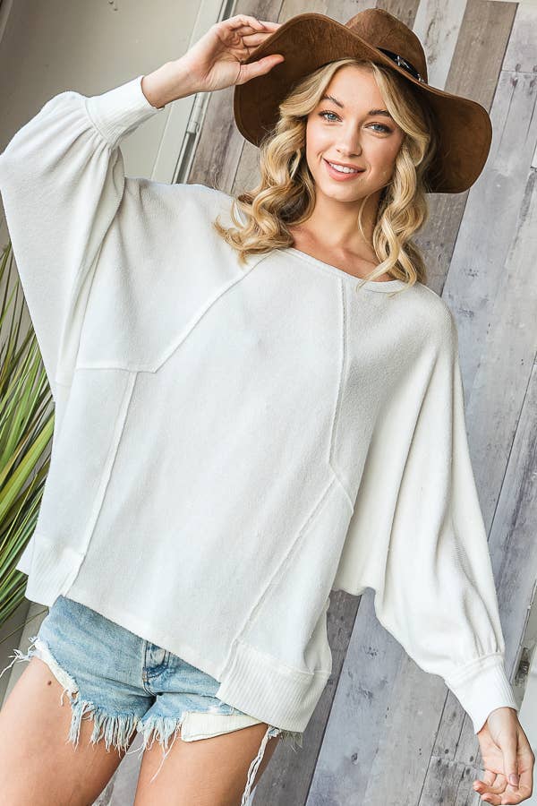 Bucketlist Reverse Stitch Details Dolman Sleeves Solid Tunic Top