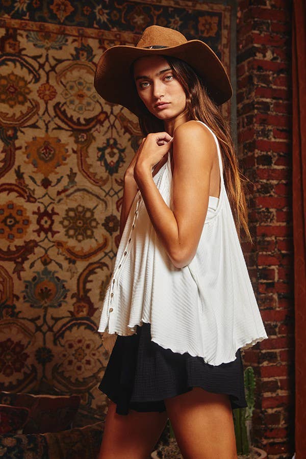 Bucketlist Button Up Textured Tank Top