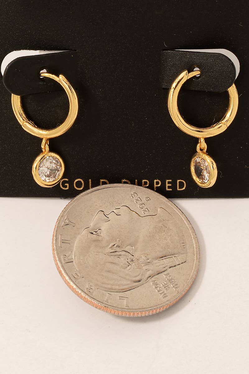 Gold Dipped Mini Rhinestone Drop Huggie Earrings