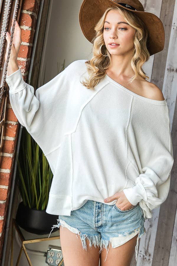 Bucketlist Reverse Stitch Details Dolman Sleeves Solid Tunic Top