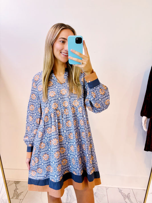 Ruffled Neck Floral Dress