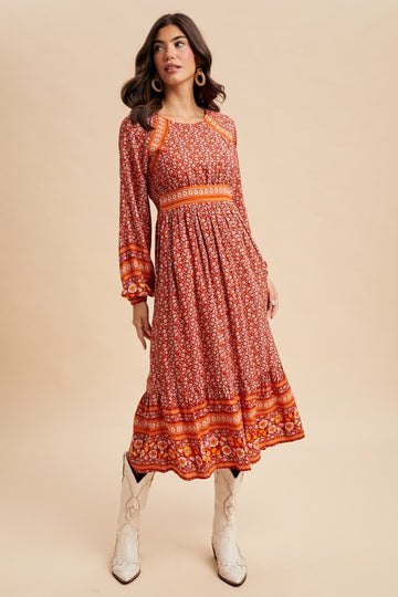 Border Print Midi Dress