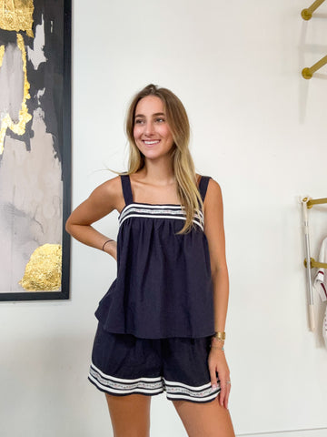 Jesa Flower Embroidered Top & Shorts Set