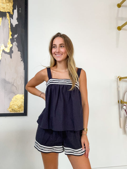 Jesa Flower Embroidered Top & Shorts Set