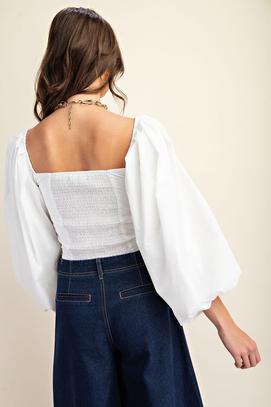 Heather Balloon Sleeve Off the Shoulder Top